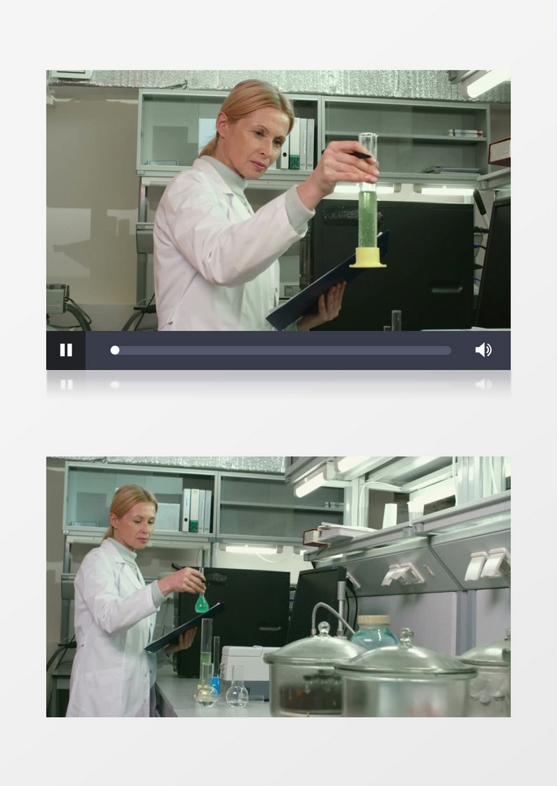 女科研人员拿起烧杯观察记录数据实拍视频素材