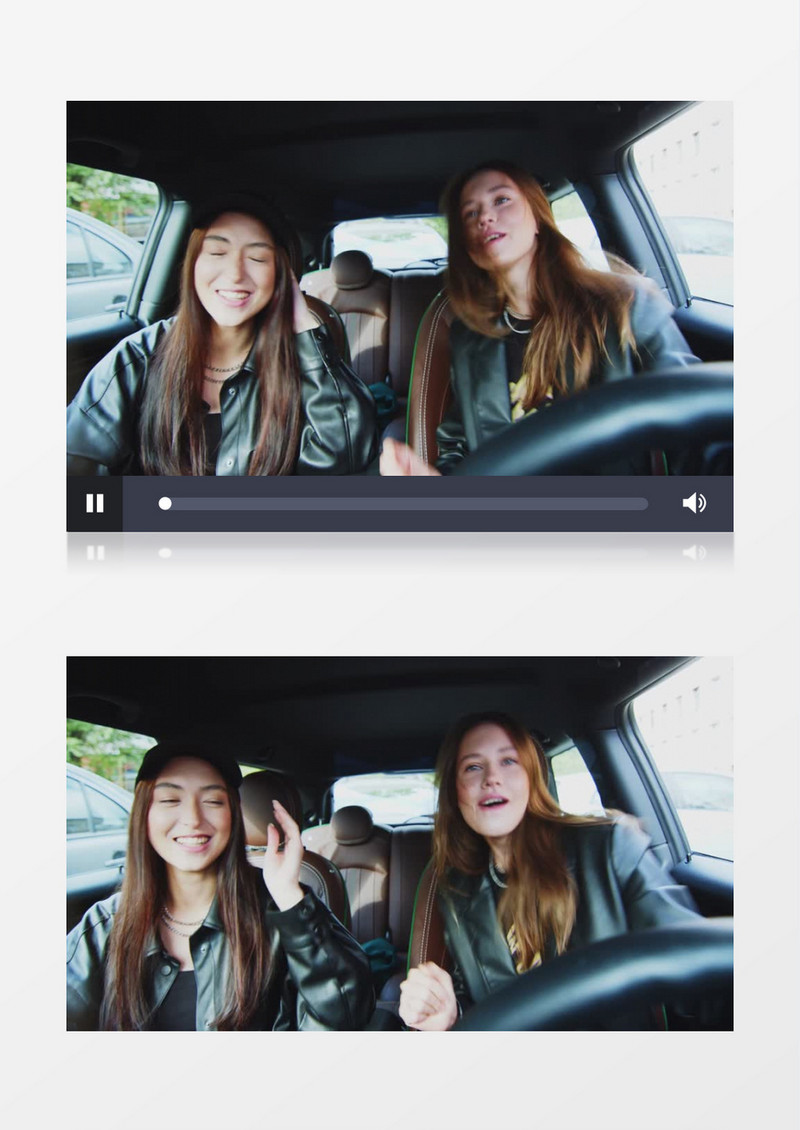 两个年轻的女孩在车里舞蹈实拍视频素材