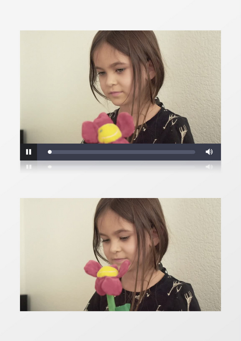 小女孩拿着毛绒花朵在玩耍实拍视频素材