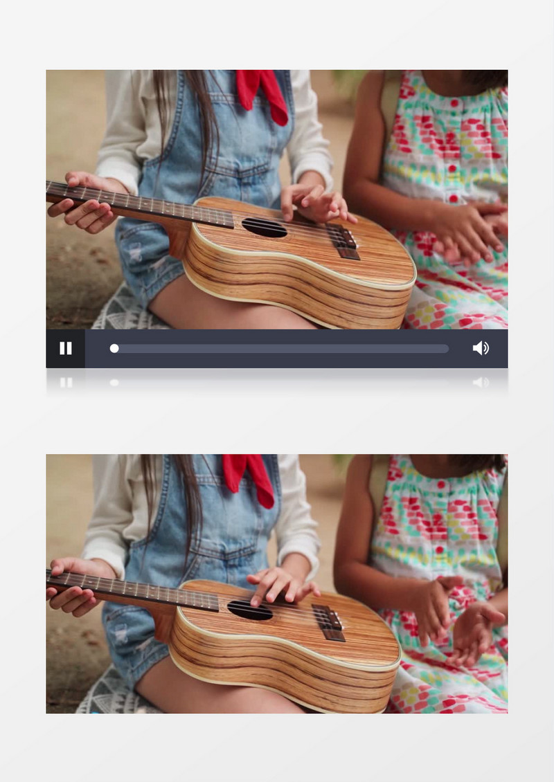 小女孩在拨动吉他的弦实拍视频素材