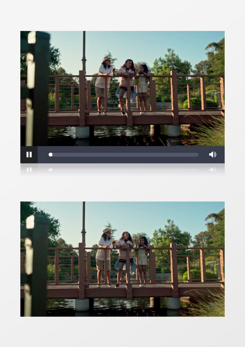 6高清实拍一家人在小桥上赏景实拍视频素材