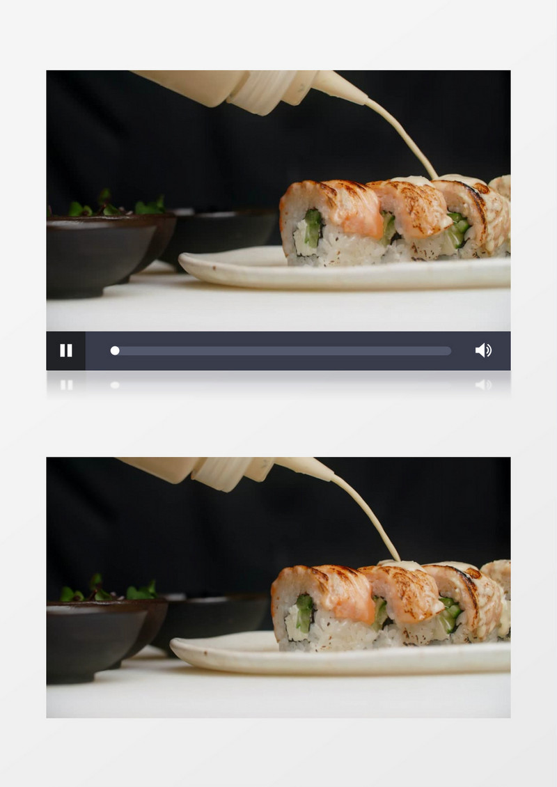 料理师在寿司上挤酱汁实拍视频素材