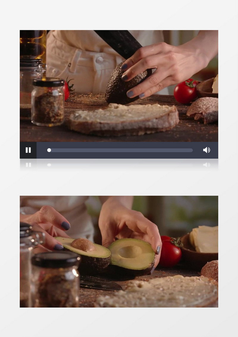 厨师在切牛油果实拍视频素材