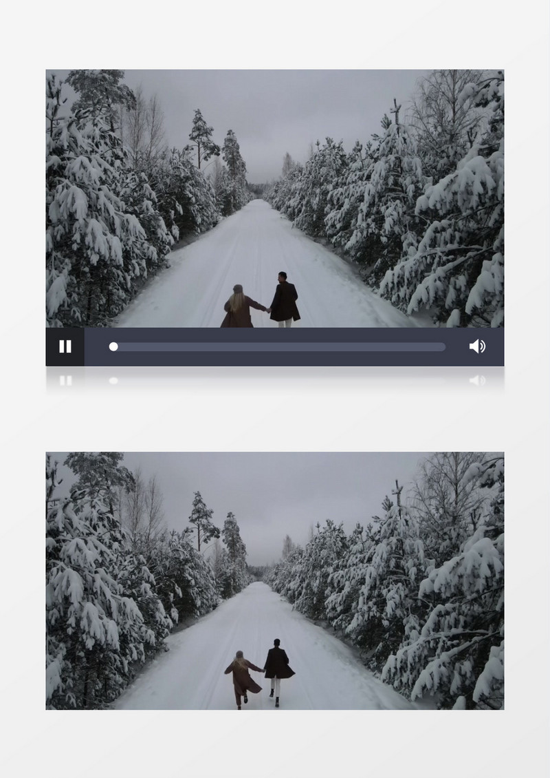 一对情侣牵手奔跑在雪地上实拍视频素材