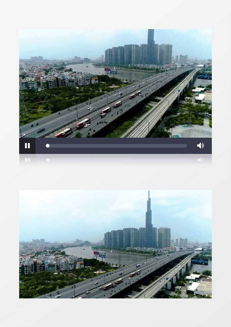 航拍城市景观和高架桥上的车流状况实拍视频素材