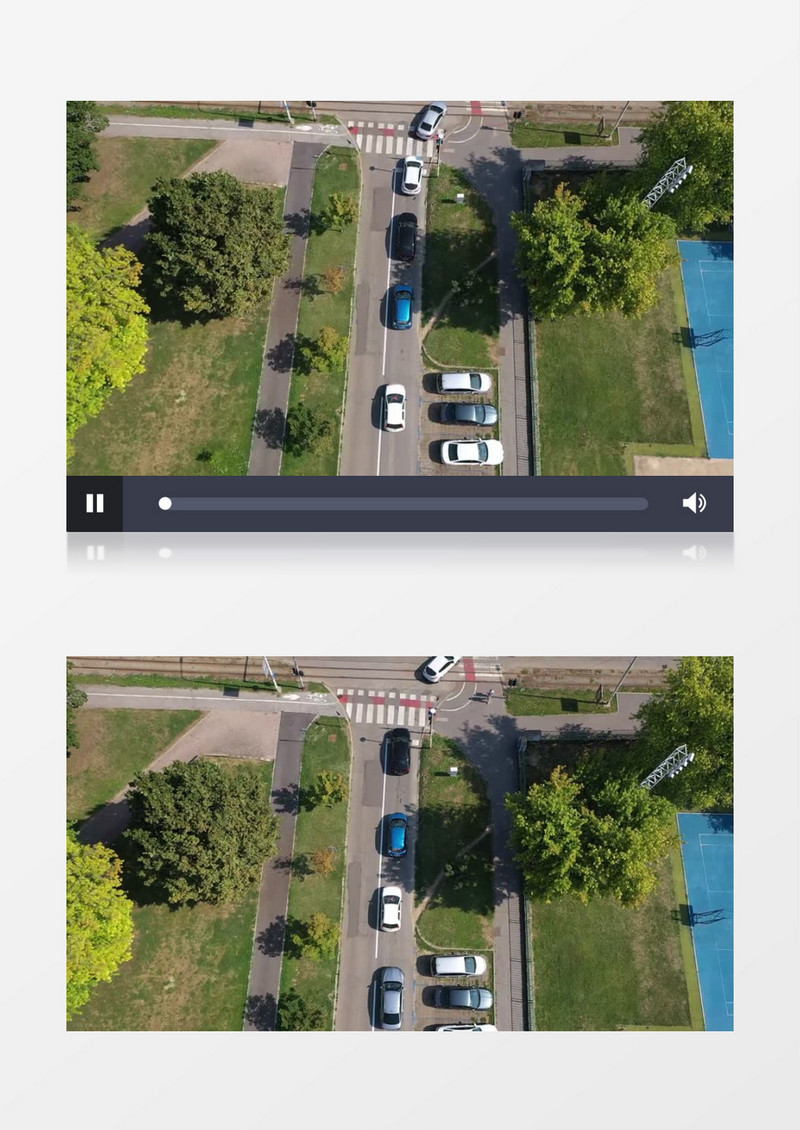 航拍蓝色汽车在道路上的行驶轨迹实拍视频素材