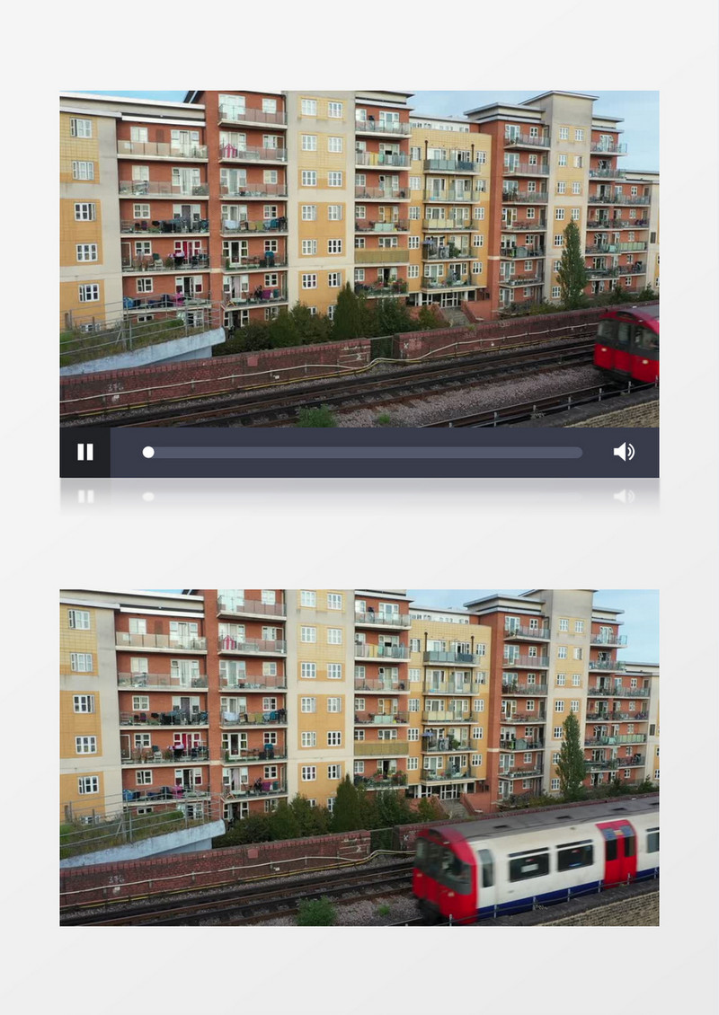 实拍火车快速行驶过高墙上的轨道实拍视频素材
