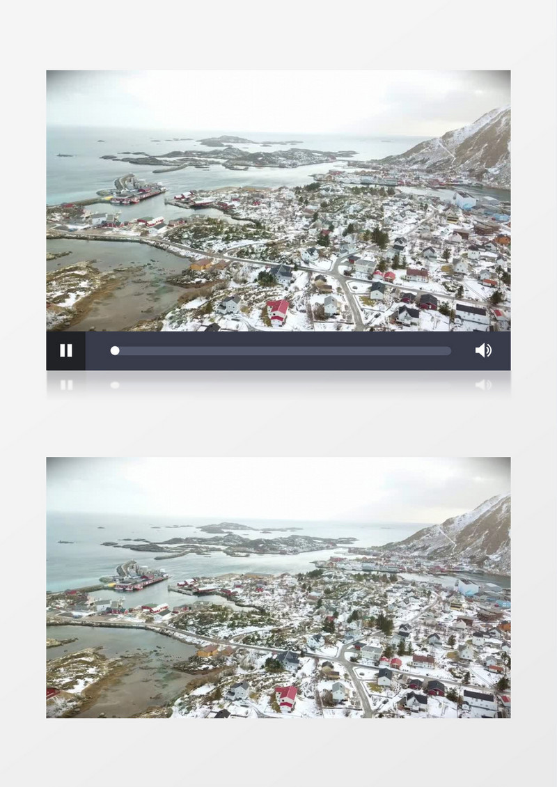 实拍被雪覆盖的海边小镇实拍视频素材