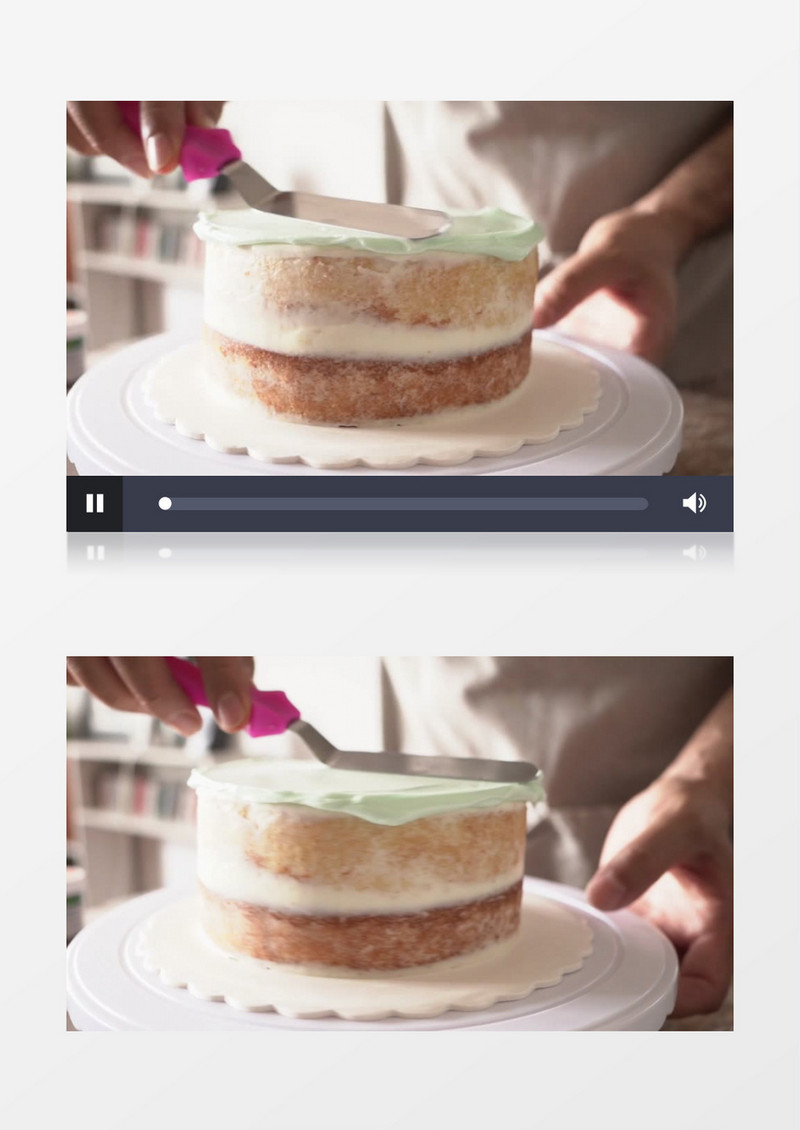 糕点师在给蛋糕抹奶油实拍视频素材