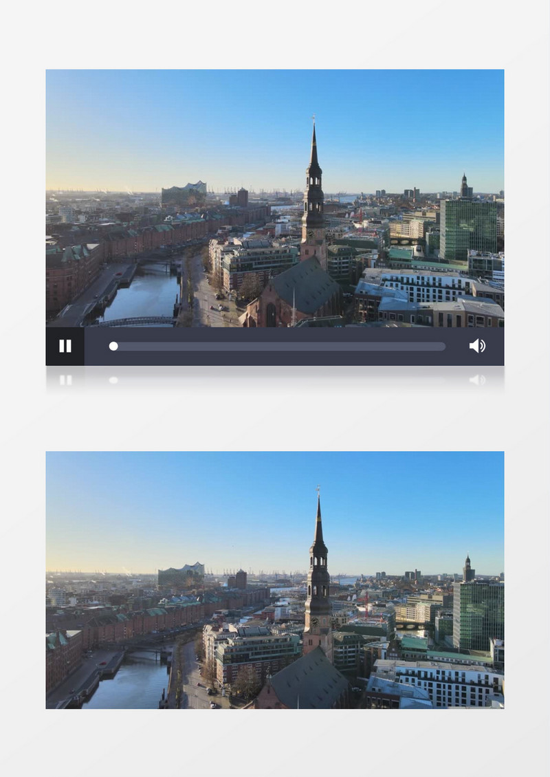 俯拍城市建筑中的河道实拍视频素材
