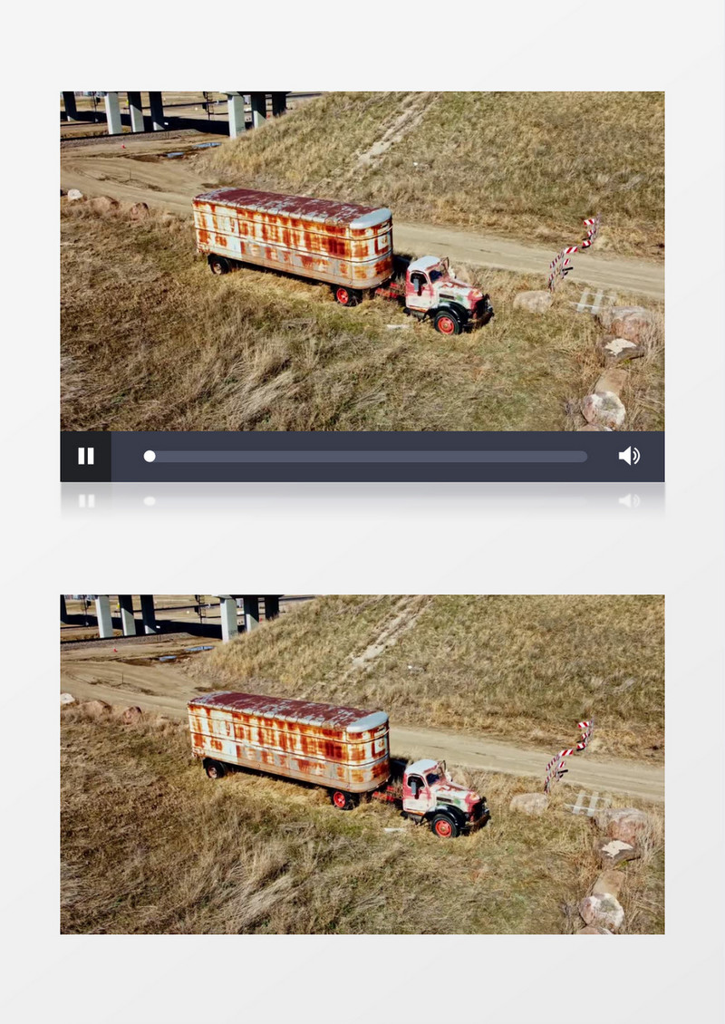 郊外的枯草地上有一辆废弃的货车实拍视频素材