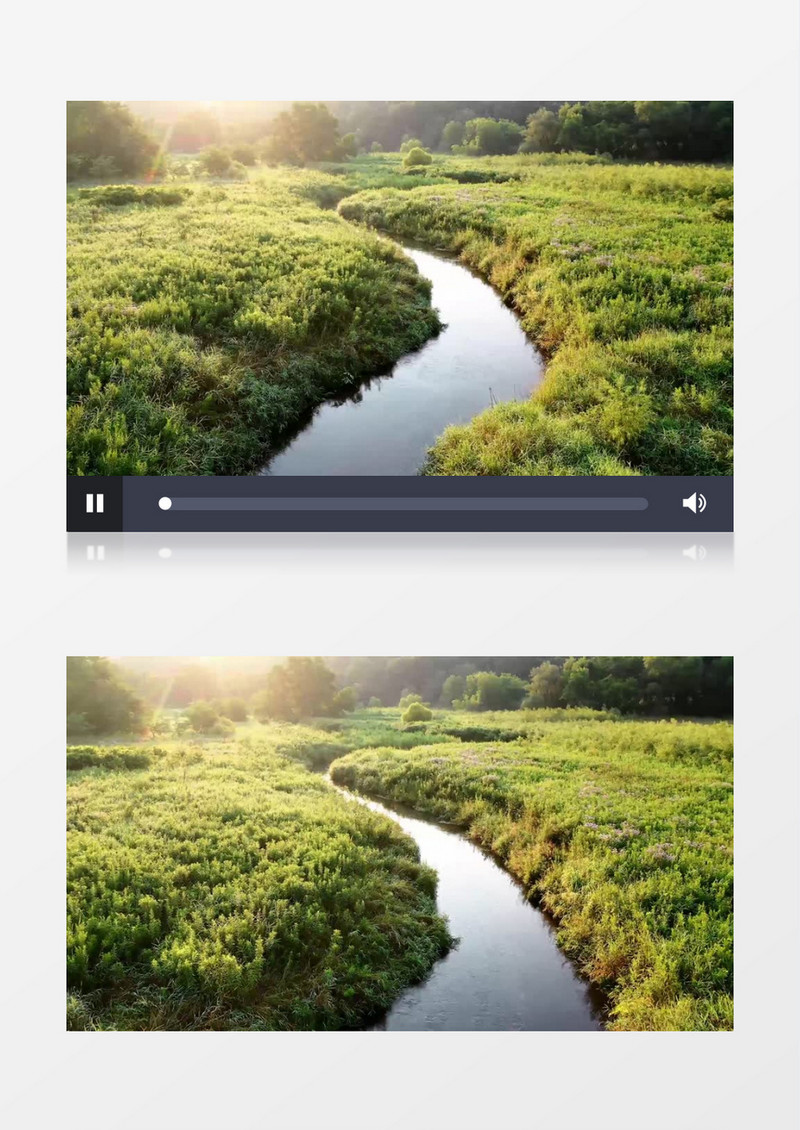 茂盛的草地里有一条蜿蜒的小溪实拍视频素材