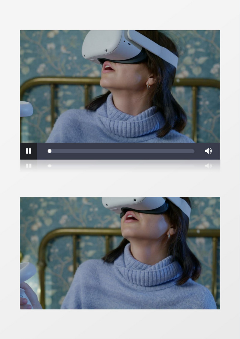 一个美女在玩VR体感游戏机实拍视频素材