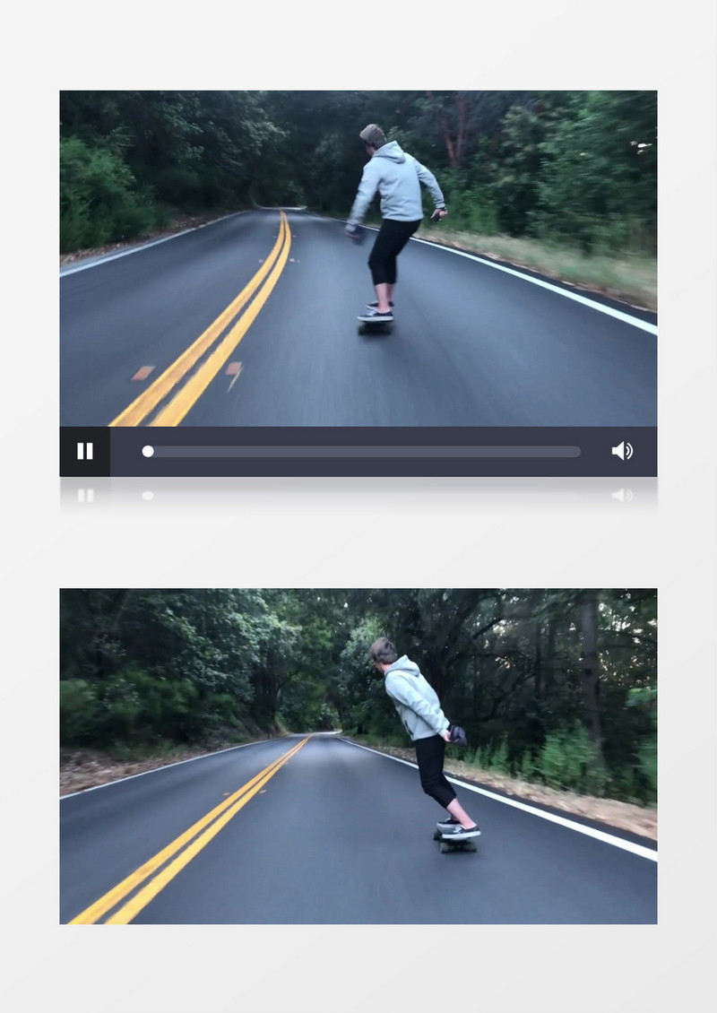 男人在公路上滑滑板实拍视频素材