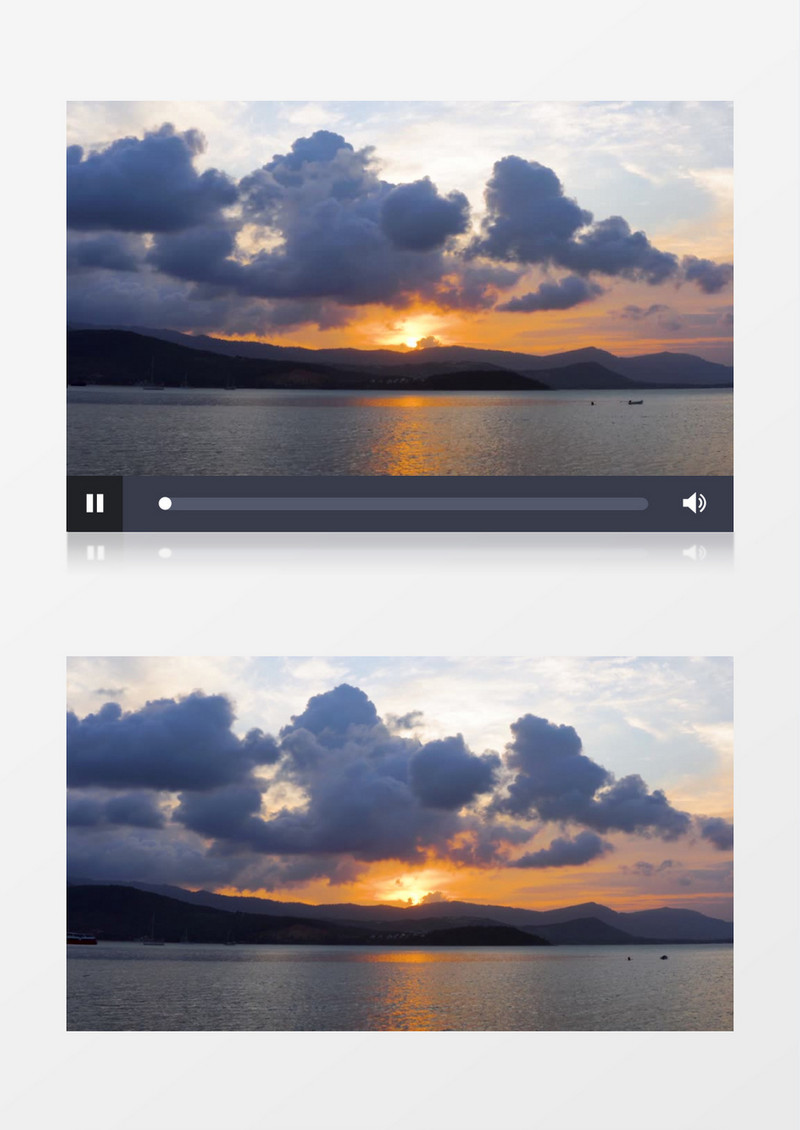 延时拍摄夕阳下的湖面和云层