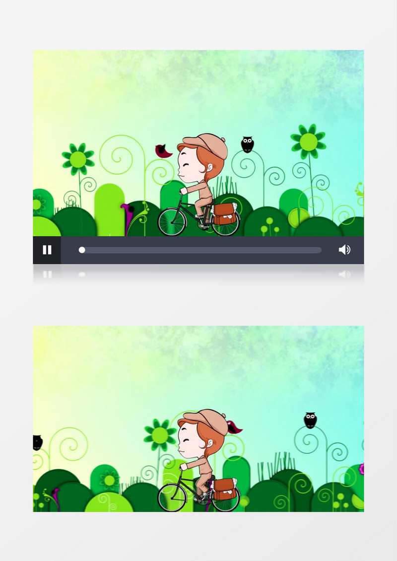 小孩骑单车上学校卡通儿童背景视频（有音乐）