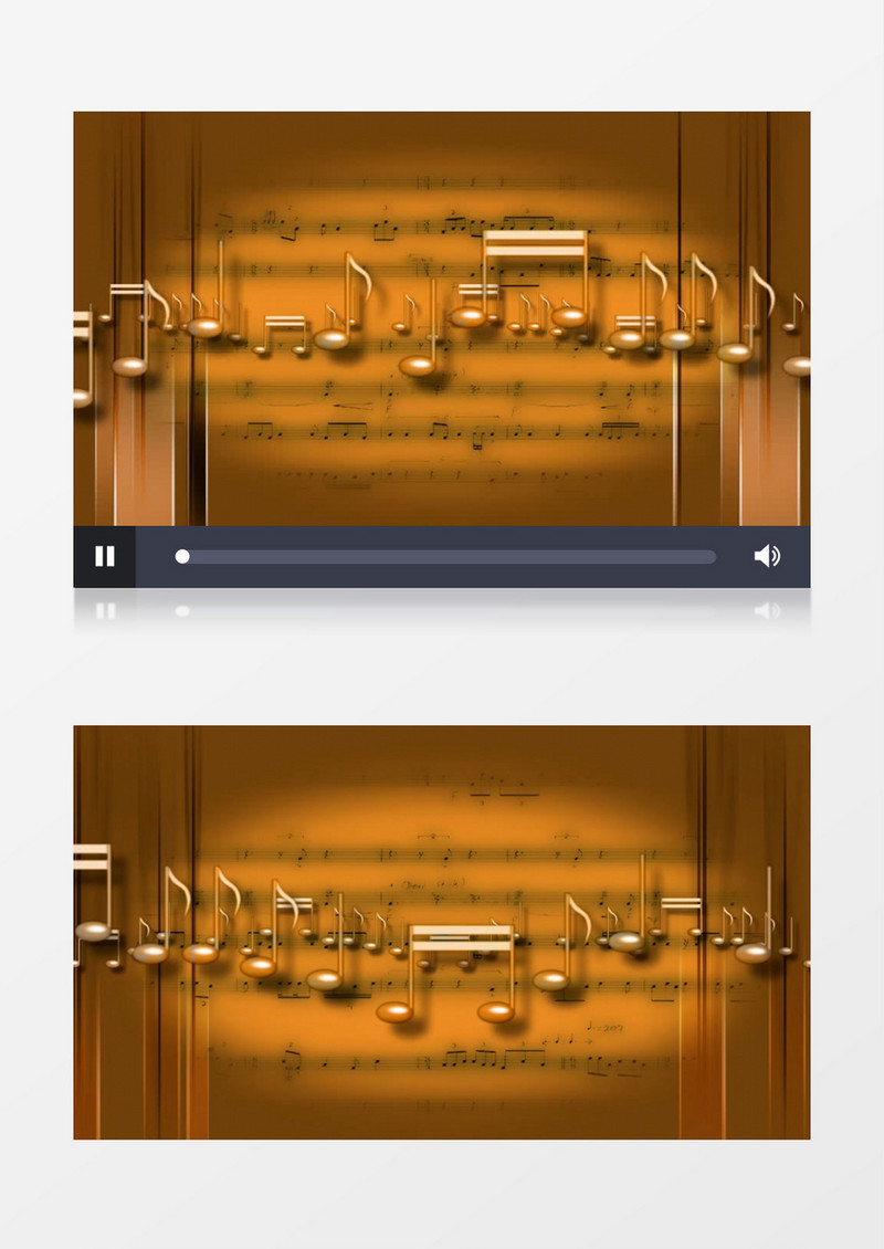 3D橙色五线谱音符流动背景视频（有音乐）