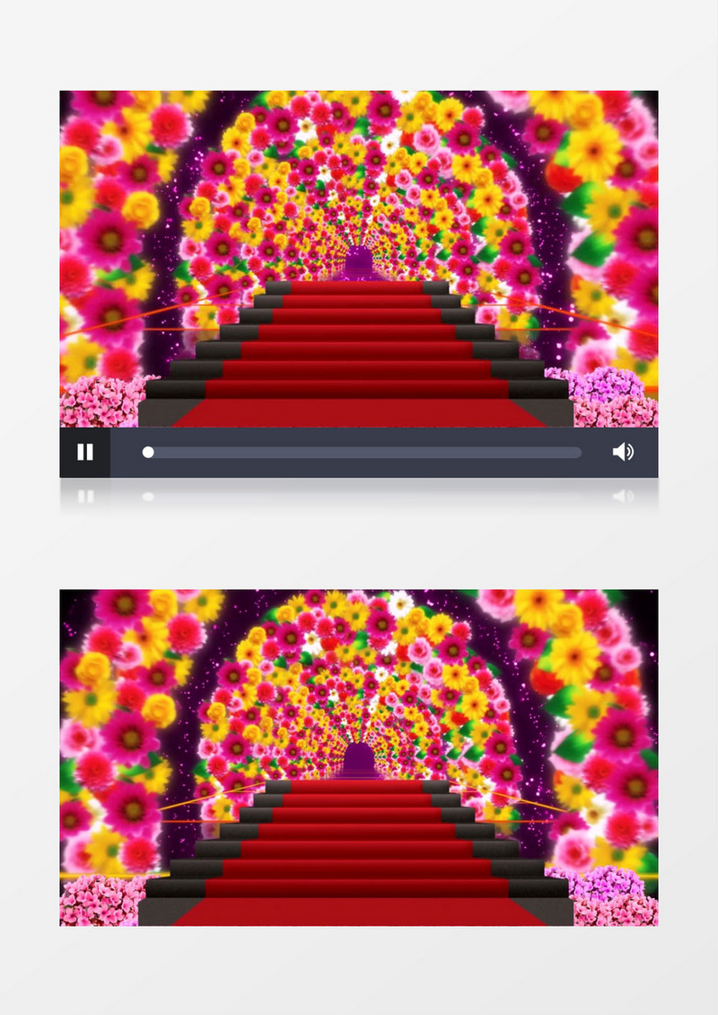  绚丽花朵拱门红地毯背景视频（有音乐）