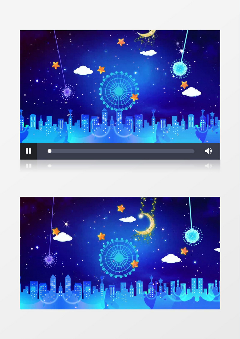 蓝色卡通摩天轮夜景背景视频（有音乐）