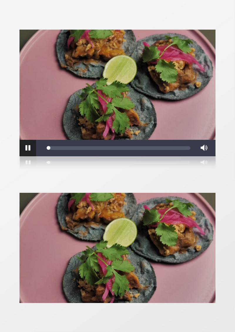 高清拍摄美食三个玉米卷在一个粉色盘子里实拍视频素材