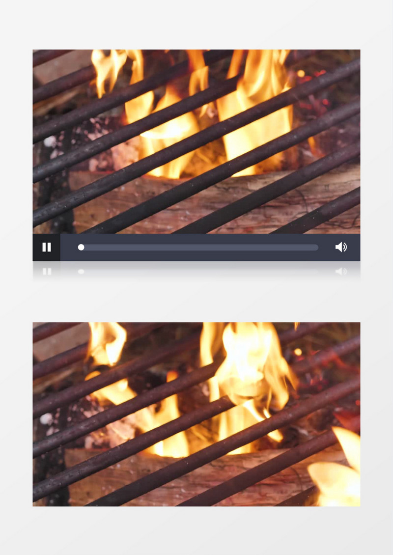 近距离观察烧烤架内木头燃烧的火焰实拍视频素材