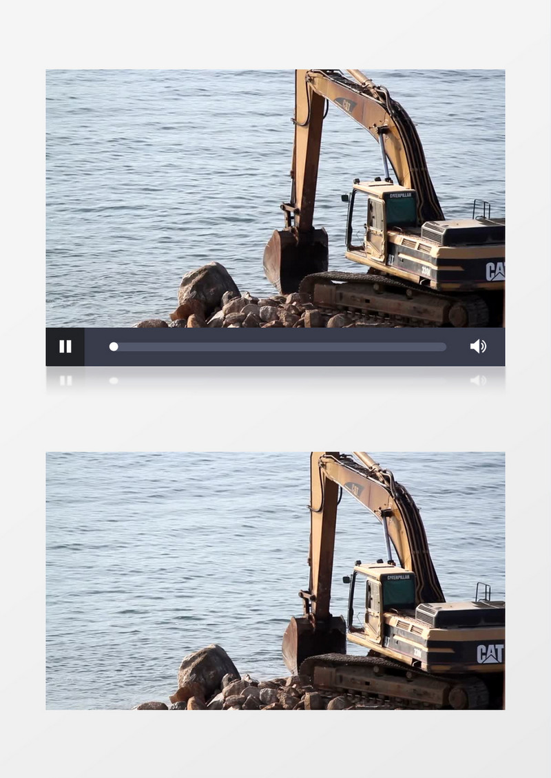 在海边岩石上挖掘机在工作实拍视频素材