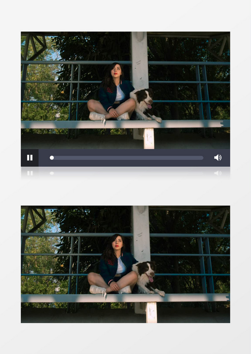 一个女人和她的狗坐在石台上实拍视频素材