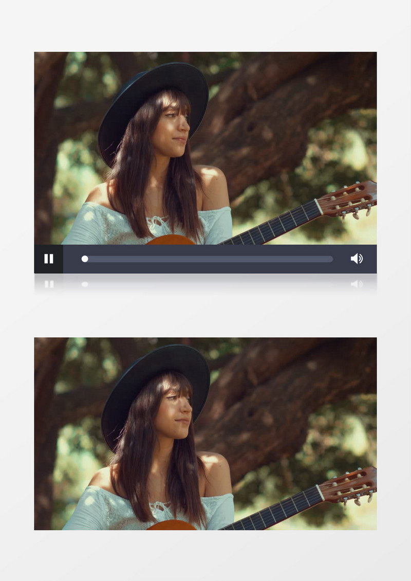 弹吉他的漂亮女孩对着镜头微笑实拍视频素材