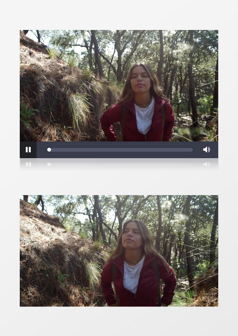 金发女孩背包在山林中行走实拍视频素材