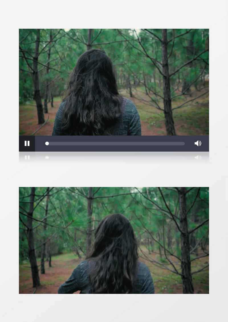  黑色卷发女子在松树林游走实拍视频素材
