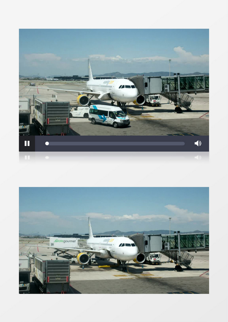 飞机在机场的轨道上降落实拍视频素材