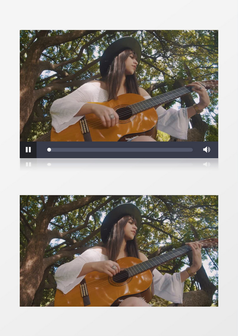  在大树下弹吉他的女孩实拍视频素材