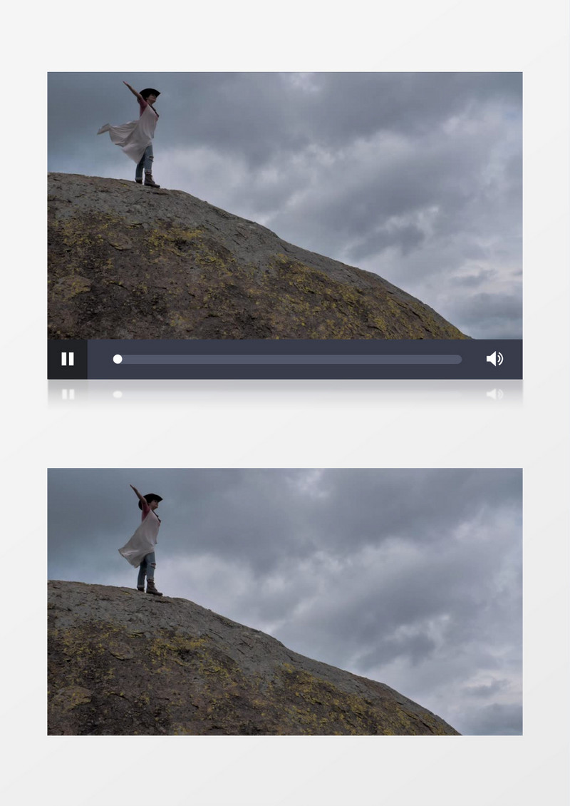 站在大石头上迎风而立的女人实拍视频素材