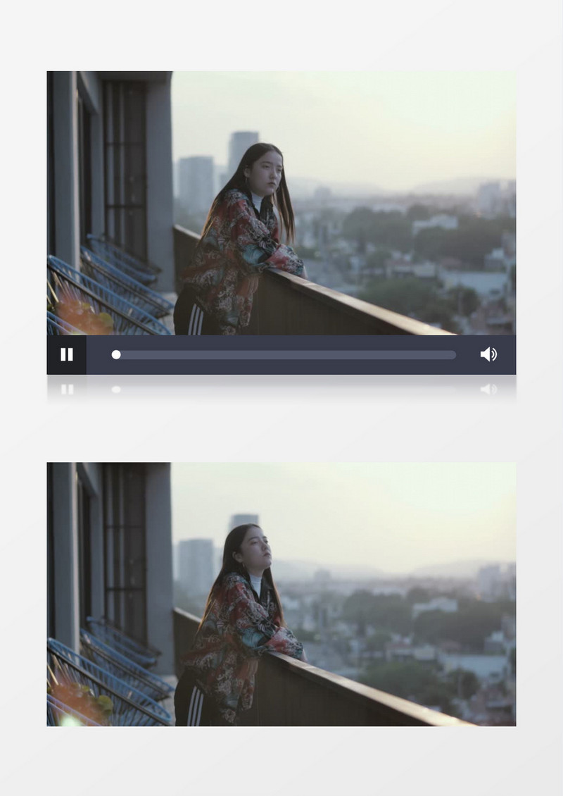 长发时尚女孩在阳台上对着镜头摆造型实拍视频素材