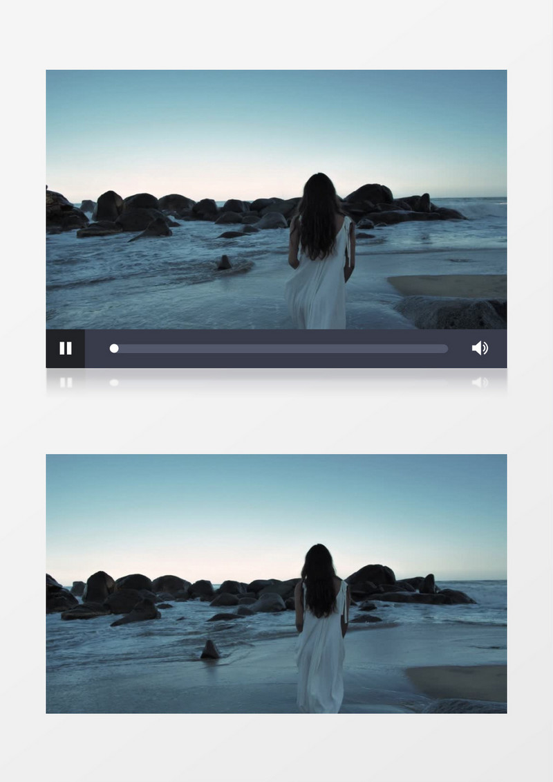 白衣长裙女孩在海边沙滩漫步实拍视频素材