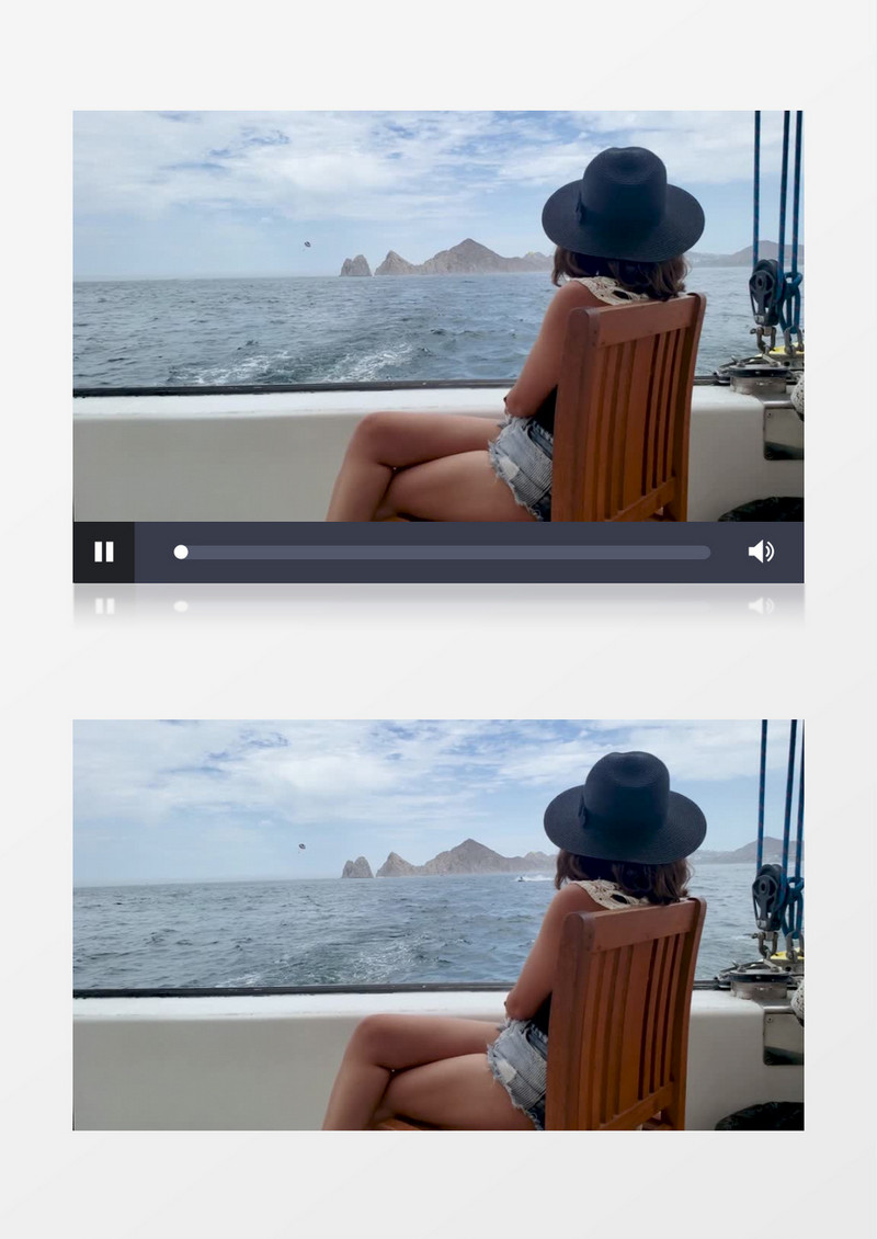 坐在游艇上看海的美女实拍视频素材