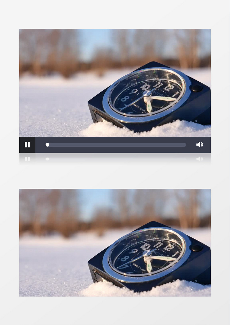 冬日森林雪地上的闹钟缓慢走动实拍视频素材