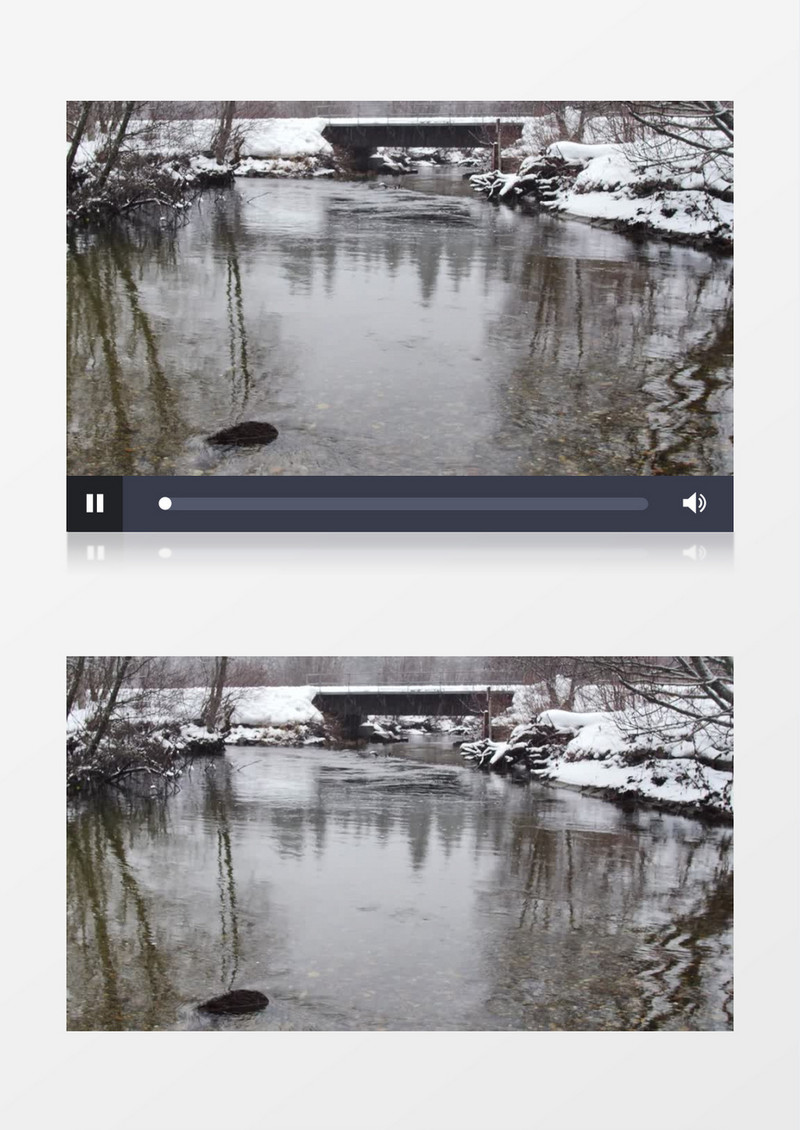 高清拍摄下雪天原森林中的一条河流实拍视频素材
