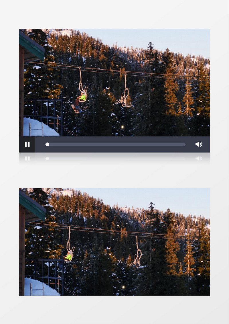 在满是松树的雪山上乘坐缆车实拍视频素材