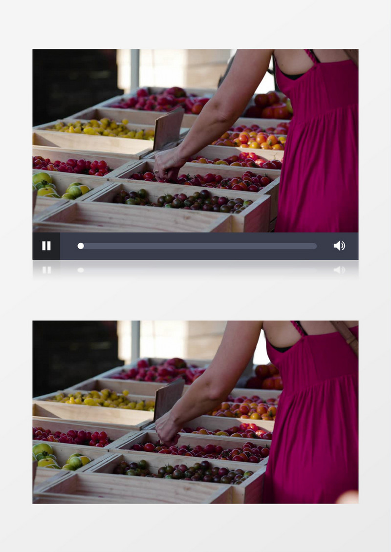 挑选水果的红色长裙女人实拍视频素材