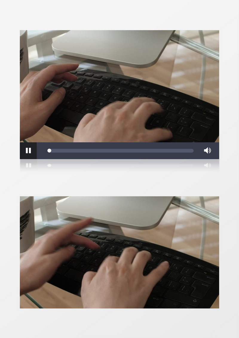 特写拍摄一双手正在黑色的键盘上打字实拍视频素材