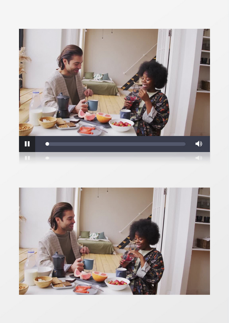 在甜蜜交谈吃食物的情侣实拍视频素材