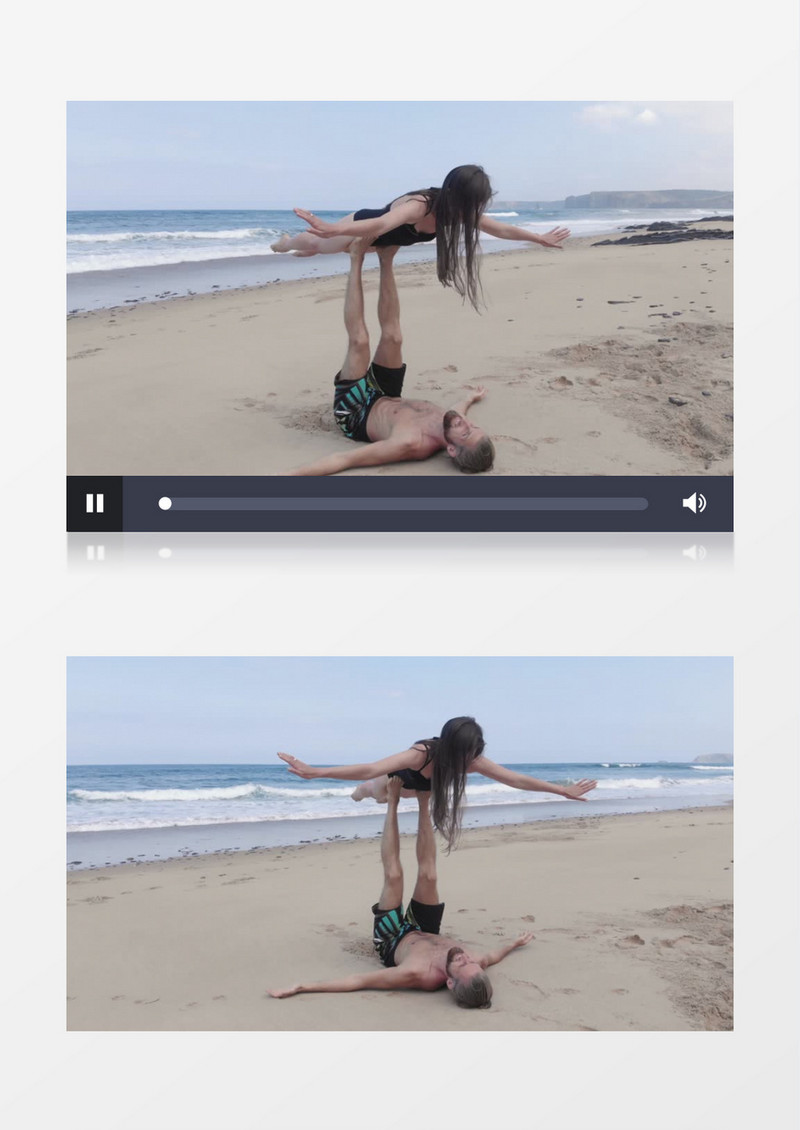 在海边做瑜伽运动的爱人实拍视频素材