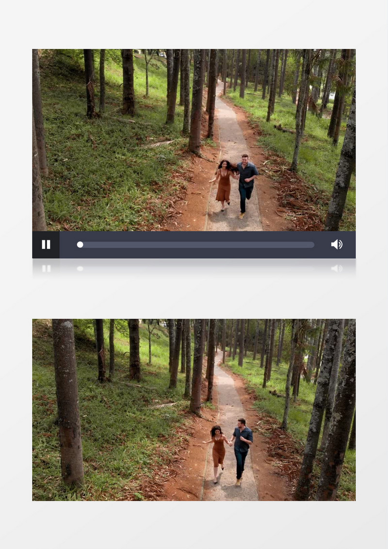 情侣在树林小道里面跑步实拍视频素材