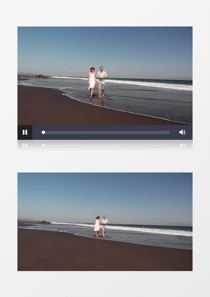 航拍一对情侣在海边漫步实拍视频素材