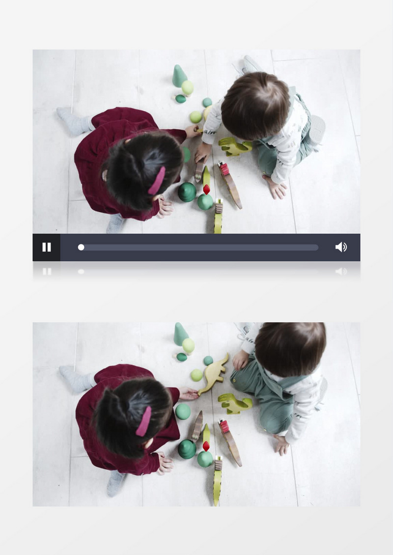 俯拍两个小朋友在地板上玩陀螺实拍视频素材