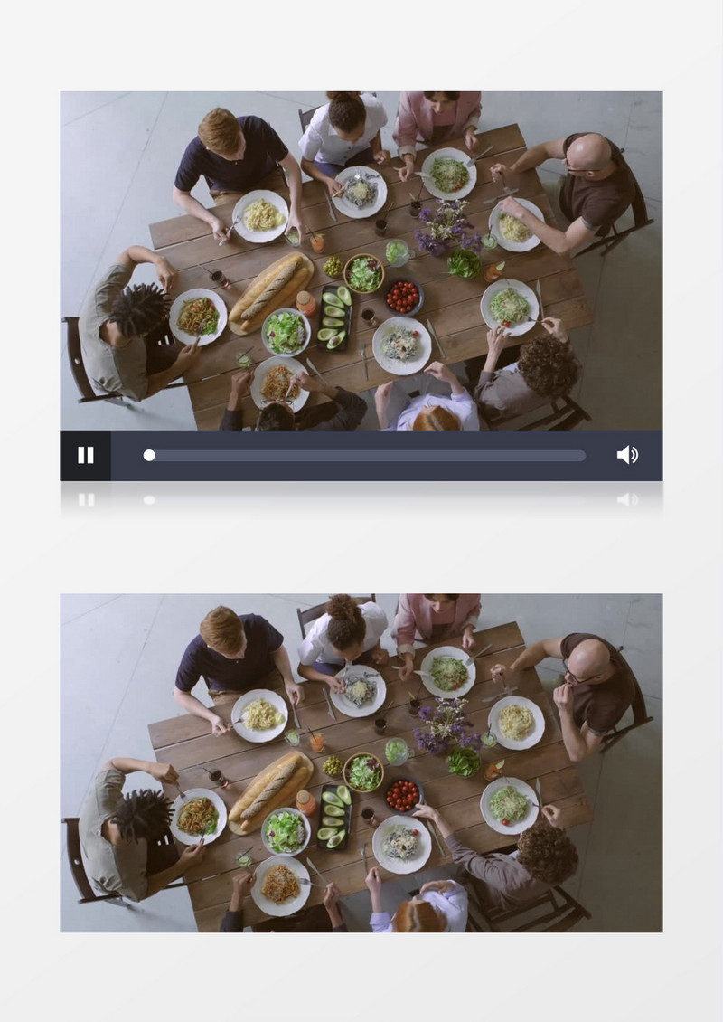 俯拍家庭聚会的丰盛美食实拍视频素材