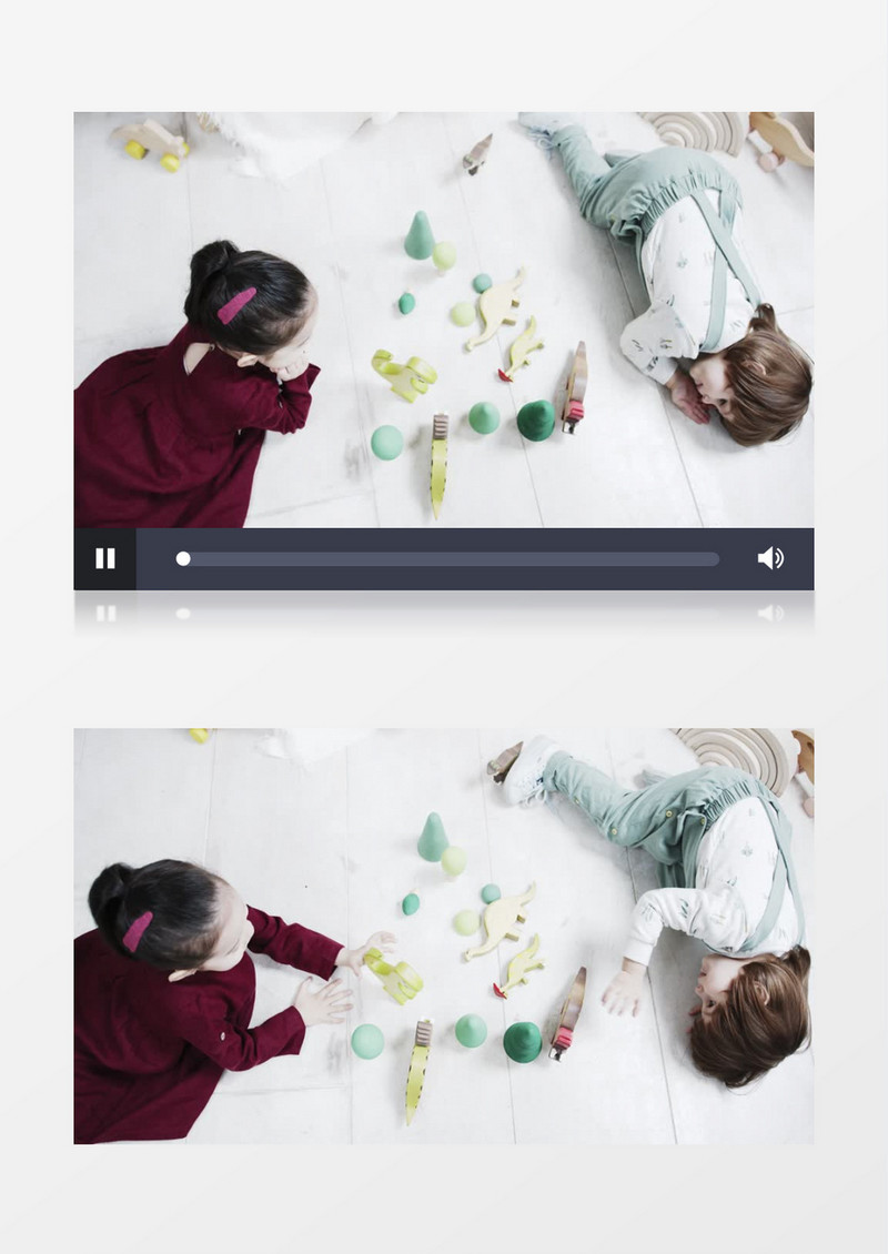 俯拍两个小朋友在地板上玩耍实拍视频素材