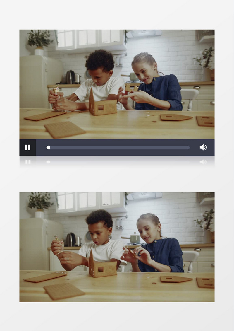 两个小朋友在一起做姜饼屋实拍视频素材