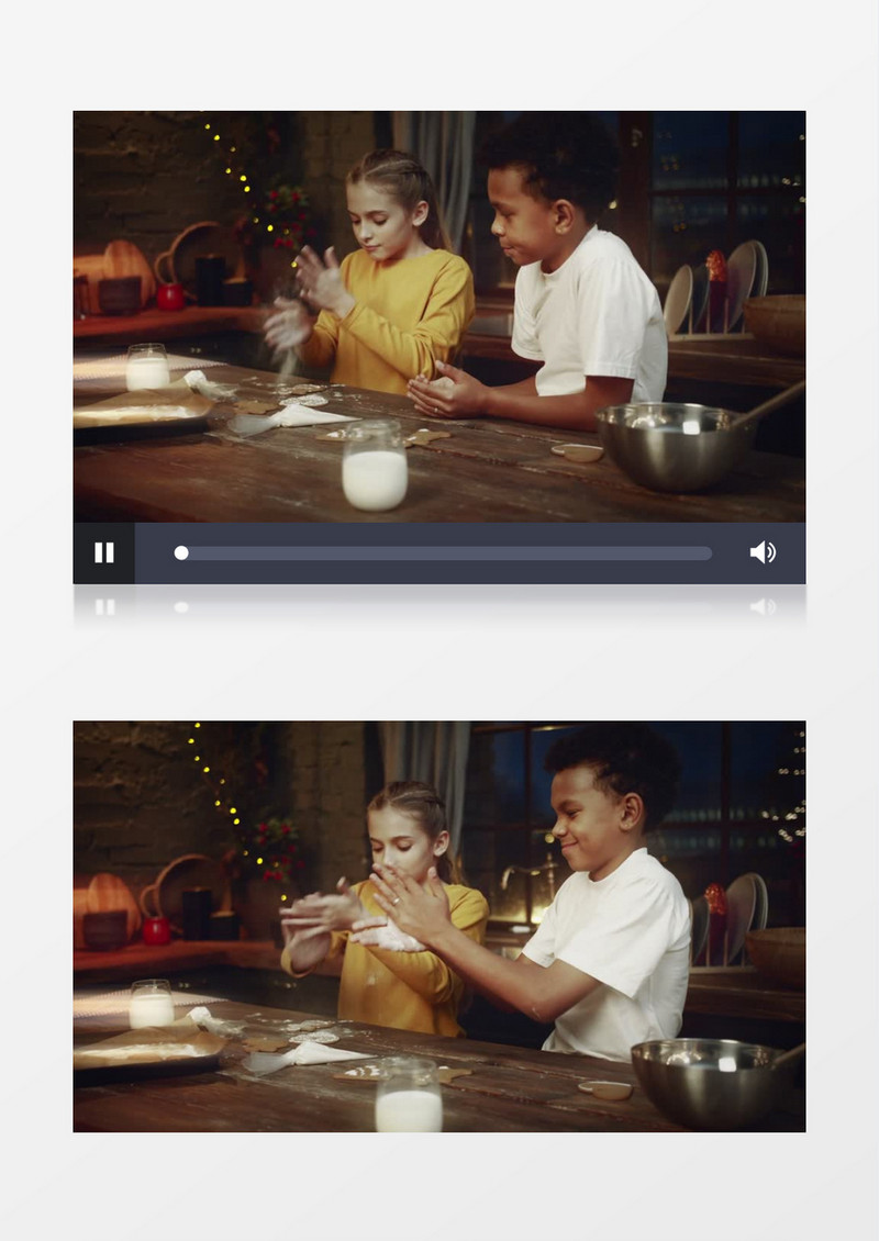 两个儿童在拍掉手上的面粉实拍视频素材